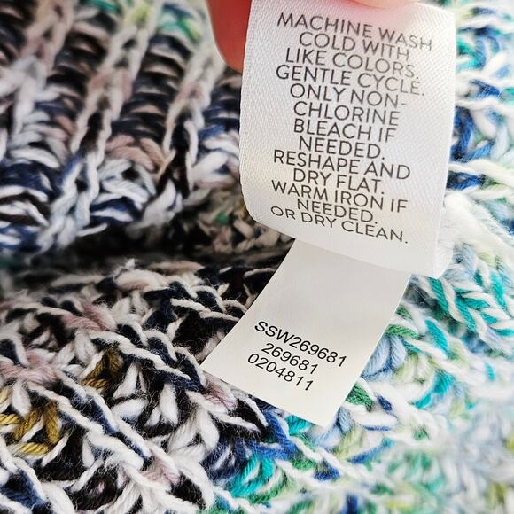 J Jill Marled Open Knit Tunic Sweater Size XL Cotton Blue Green Boho Winter Cozy - Picture 11 of 14